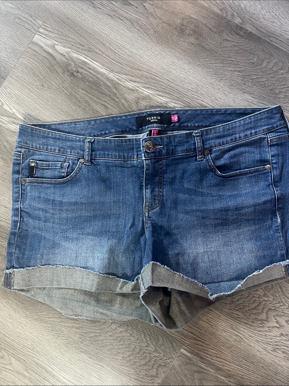 torrid Blue Washed Denim Rolled Cutoff Shorts